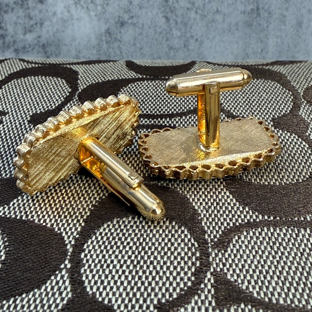 Vintage Dante Gold-Tone Cufflinks | Mid-Century Mosaic Inlay | Signed - Picture 3 of 5